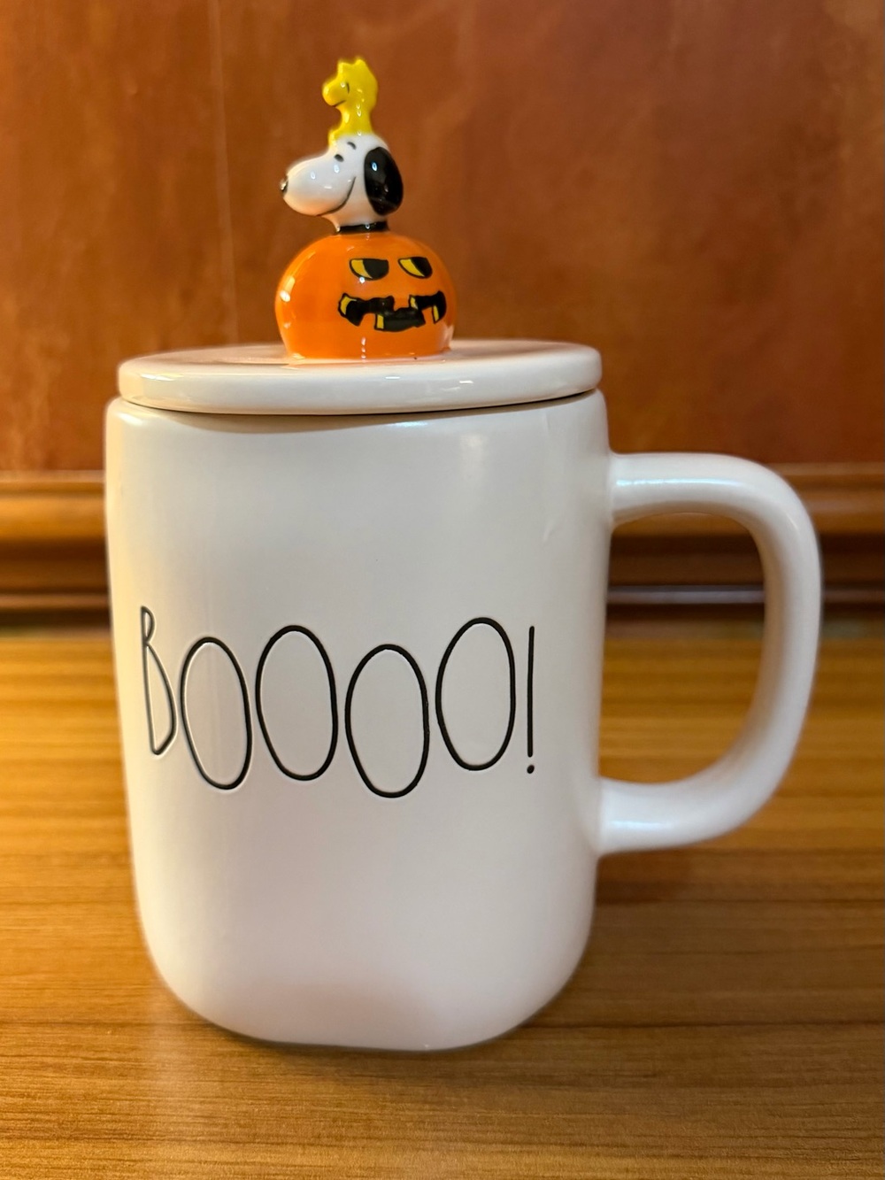 Rae Dunn By Magenta Peanuts Snoopy Woodstock BOOOO Halloween Mug Topper Used